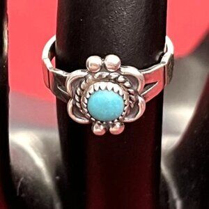 Vintage Bell Trading Post Round Turquoise Sterling Silver Childs Ring Size 4
